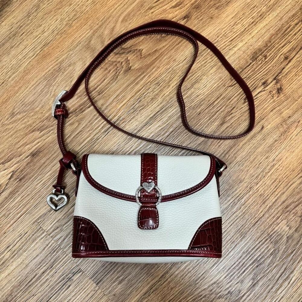 Brighton Leather Y2K Cream and Burgundy Crossbody